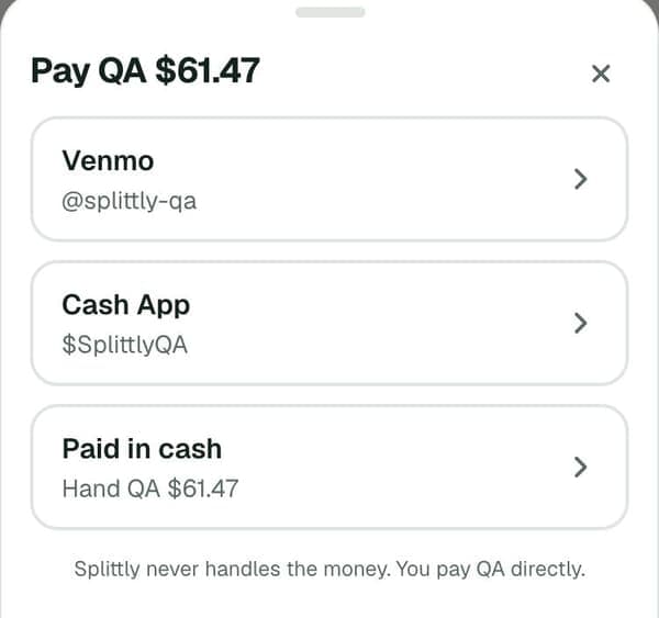 The pay sheet with Venmo, Cash App and Paid in cash.